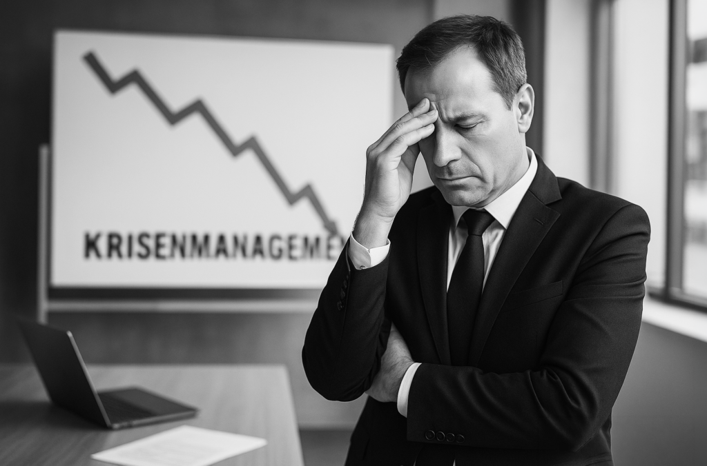 Geschäftsführer vor fallendem Kurschart – Strategiekrise und Turnaround Mittelstand neumacher Unternehmensberatung