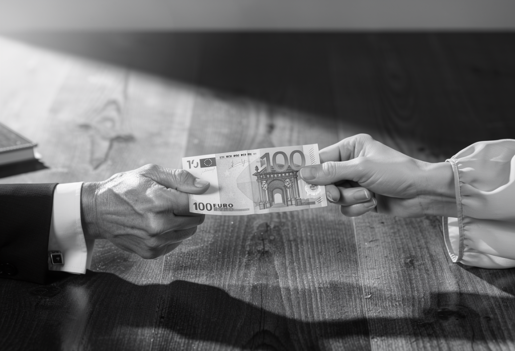 Mitarbeiterbindung Zwei Hände zerren an einem Geldschein - Gehaltsverhandlung als Machtspiel neumacher Unternehmensberatung